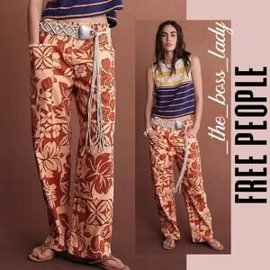 Free People wide-leg pants trousers floral tropical jeans